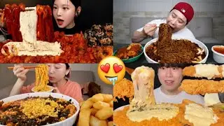 SPICY NOODLES & CHEESY CHICKEN MUKBANG | ASMR EATING SHOW 🔥🍗