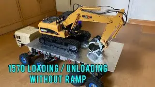 Huina 1570 RC excavator loading/unloading without ramp. RC car