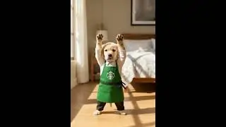 Meet Cutest Barista Ever! Labrador&rsquo;s First Day at Starbucks 💚☕ #Shorts #FunnyDog #StarbucksDog#Cute