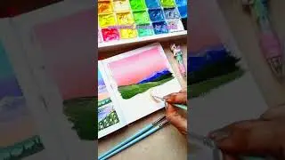 Cute Gouache Pink Sunset  Pastel Sky Painting || Using 180 GSM Sketchbook || MENORAH#shorts#painting