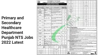 Primary and Secondary Healthcare Department Punjab NTS Jobs 2022 Latest
