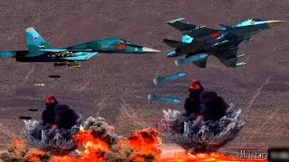 Finally SU-34 bomber jet flew at low level dropping bombs