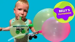FUN BALLOON RACER MONSTER JAM MINI Monster Truck Toys! - DIY Video for Kids