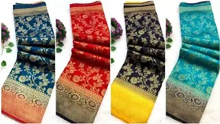 Launching new Crystal silk hand dyed with gold zari floral design weave with rich weaving pallu 