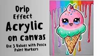 Acrylic Drip Effect Tutorial on Canvas | Learn 3 Value Shading with Posca Markers