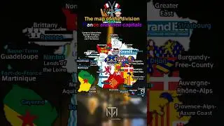 The map of the divisions of France and their capitals