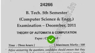 2011 Mdu BTech CSE 5th Sem Theory of Automata  Computational Question Paper