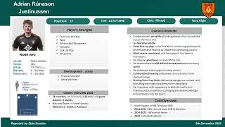 Adrian R&uacute;nason Justinussen  scouting report