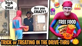 Trick or Treating in the Drive Thru Prank! (HOW TO GET FREE FOOD)