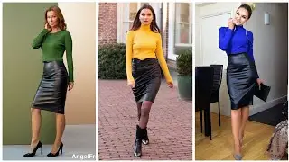 Latest leather midi skirt outfit ideas#2023