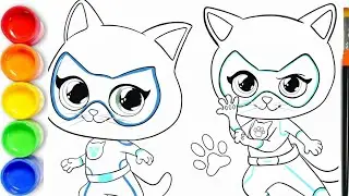 How to draw Superkitties - Ginny and Bitsy - Superkitties Drawing and Coloring | Disney Jr.