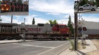 BNSF 8185 Intermodal South & Hi-Railer On Its Tail | W Ashlan Ave. Railroad Crossing Fresno CA