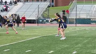 Flag tackle off a blitz Victor- red jersey #9 middle linebacker