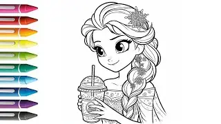 How To Draw Elsa Frozen Drinking ,Painting and Coloring For Kids And Toddlers | Let's Draw Together