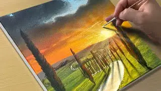 How to Draw a Sunset Road / Acrylic Painting for Beginners