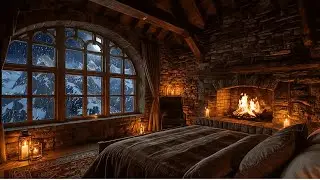 Cozy Castle Bedroom Ambience | Stormy Weather, Dancing Firelight & Deep Sleep #asmr ✨