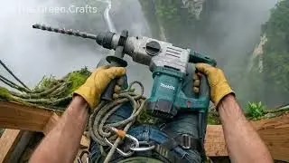 Building Tree House on a High Cliff Above a Waterfall (ASMR)(720P_HD)