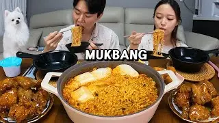 우리도 드디어..🔥 순두부 열라면 맵슐랭 치킨 먹방 MUKBANG SPICY NOODLES & FRIED CHICKEN スンドゥブ ラーメン チキン eating sound ASMR