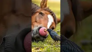 Bird helps horse with nose problem part-2