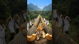 Tiger Rescue from giant log #tiger #animals #wildlife #pets #youtubeshorts