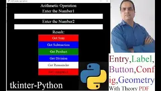 Python-tkinter User Defined input using Entry & Label and Button justifying in Arithmetic Operation