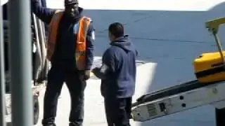 Baggage Handler at JFK Airport, Jet Blue Terminal tossing luggage at Jet Blue