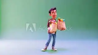 man bag food his green screen hand animated chromakey background scene style motion cartoonish