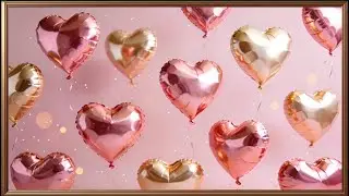 Romantic Valentine Frame TV Art 4K | Heart Balloons Gold Frame Screensaver with Music