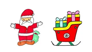 Простой рождественский рисунок для детей 🎄 | Нарисуйте Санта-Клауса и его сани с подарками