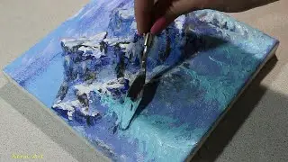 Snowy Mountains Acrylic Painting Using Sponge and Palette Knife #101