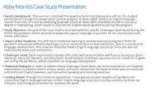 Abby Morris&rsquo;s Case Study Presentation