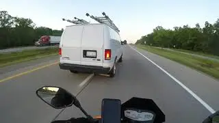 Biker gets brake checked by construction van and a mirror punch