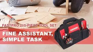 FASTPRO 215-Piece Home Repairing Tool Set with 12-Inch Wide Mouth Open Storage Bag, Red