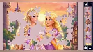 Royal Rapunzel Twins in a Magical Castle Sunset 👑👑🎀🏰🪩🌈//jigsaw Challenge Hub🧩//Fun with puzzles 🧩//