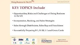 Doing Business In The US Workshop: Business & Investment Opportunities