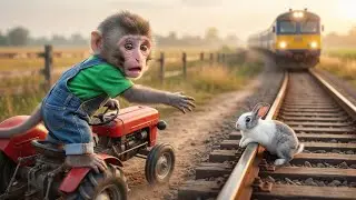 Train Coming! Baby Monkey Races to Save the Bunny on the Tracks 🐒🚜🐰🚂