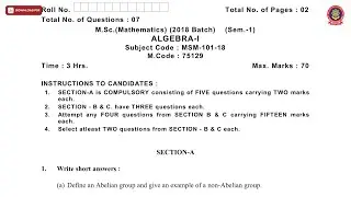 MSC MATHEMATICS 1ST SEM ALGEBRA 1ST MAY 2019 | PTU
