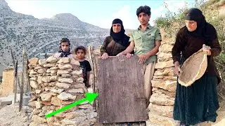 Nomadic Grandmother Builds a Handmade Gate for Her Mountain Cave Shelter 🛠️⛰️