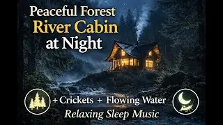 Forest River Cabin Ambience at Night | Water Sounds, Crickets & Relaxing Music