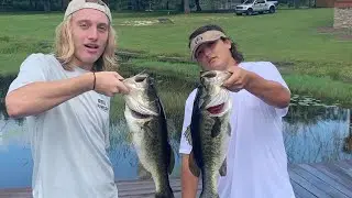 Catching GIANT bass at private pond!! (secret location)