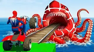 سبايدر مان اصعب دراجة نارية فوق اسماك القرش - Superheroes Ride on Motorcycle Stunt Funny Moments??