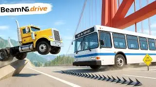 Police Spikes + Ramp Combo! Trucks & Buses Crash | BeamNG.drive