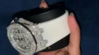 Premium Moissanite Watch With White Silicone Strap 🤍💎 #moissanitewatch #diamondwatch #hiphopwatch
