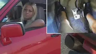 Hot girls revving and driving powerful car in high heels
