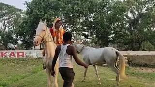The woman did not ride on this black horse when the black horse came to fight with the white horse