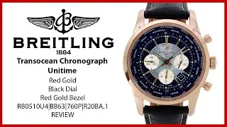 ▶ Breitling Transocean Chronograph Unitime Red Gold Black Dial RB0510U4|BB63|760P|R20BA.1 - REVIEW