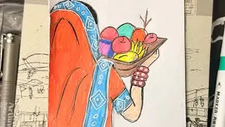 Chath puja drawing and colour| easy drawing chhath #drawing #chhat #art