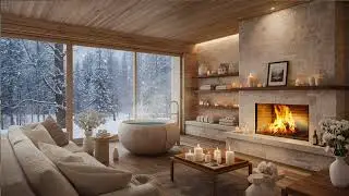 Crackling Fireplace & Gentle Snowfall Ambience ❄️🔥Soothing Piano & Winter Sounds for Stress Relief