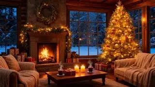 Cozy Christmas Fireplace Cabin ❄️ Warm Winter Ambience with Snowfall for Sleep & Relaxation