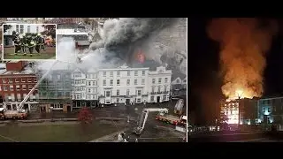 Firefighters desperately battle to save country's 'oldest' hotel as blaze engulfs roof of the Royal